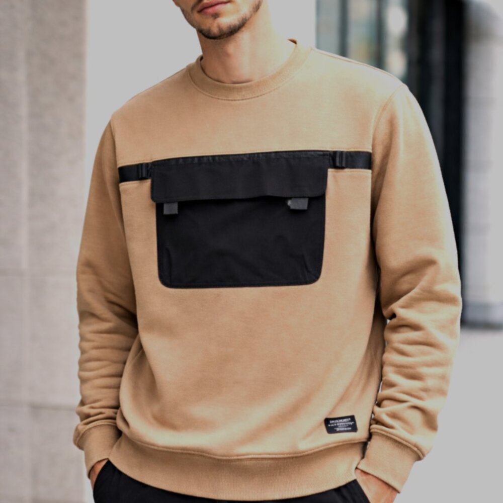 WeSC Miles Streetwear Utility Tan Pullover  Fleece Sweatshirt M NWT